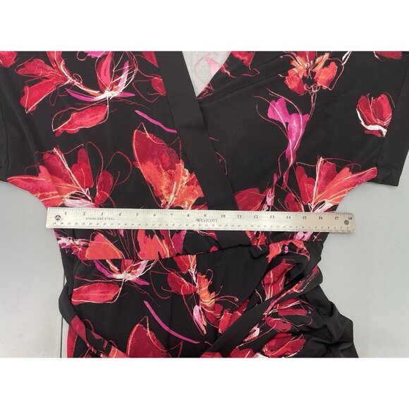 Susan Graver Jumpsuit Liquid Knit Floral Wrap Wide Leg Black Womens M Petite - Picture 11 of 14